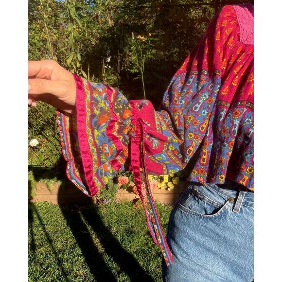 Boho patchwork bell-sleeve top — reworked - festival - Picture 2 of 8